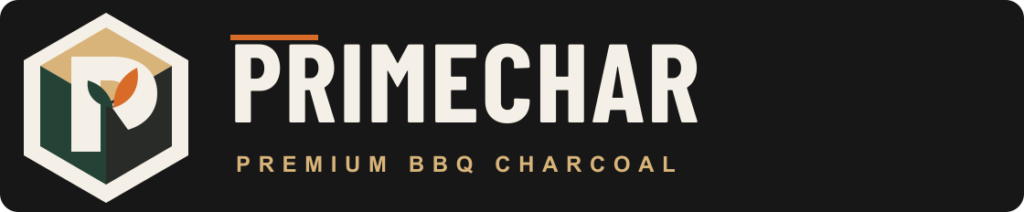 Primechar premium BBQ charcoal logo on a dark background