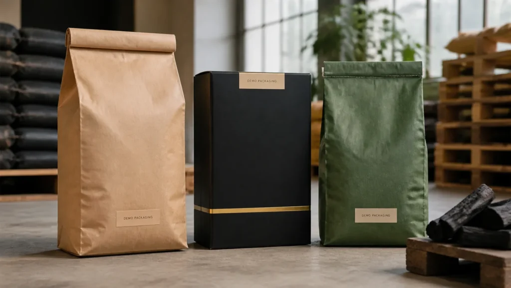 Demo kraft and retail packaging concepts for charcoal